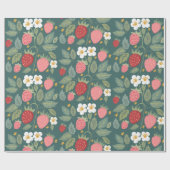 Papier Cadeau Botanique verte fraise (Plat)