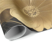 Papier Cadeau Botaniques noires et or : Opulence florale (Coin rond)
