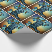 Papier Cadeau Botte de cowboy Bleu Occidental avec Roses au couc (Coin)