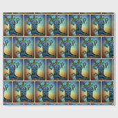 Papier Cadeau Botte de cowboy Bleu Occidental avec Roses au couc (Plat)