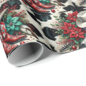 Papier Cadeau Botte de cowboy Ouest Vacances Vache florale Caché (Coin rond)
