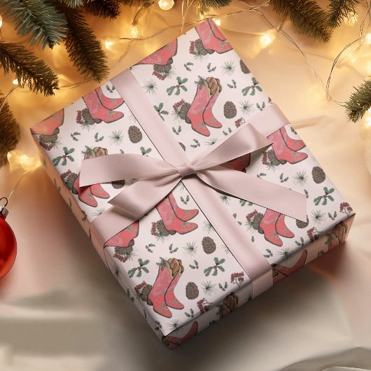 Papier Cadeau Botte, pinecones et baies de l'Ouest de Noël