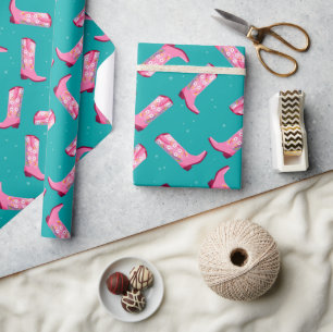 Papier Cadeau Bottes de cowboy et fleurs