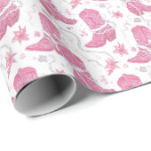 Papier Cadeau Bottes de cowgirl florales occidentales roses et p (Coin rond)