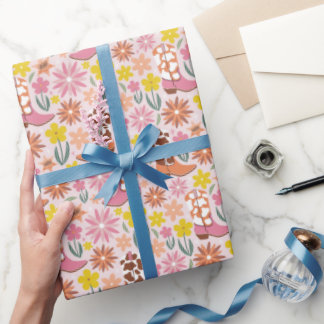 Papier Cadeau Bottes de cowgirl roses