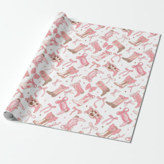 Papier Cadeau Bottes de rodéo roses occidentales avec noeuds pap