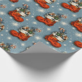 Papier Cadeau Bottes en Père Noël de Noël bleu rétro (Coin)