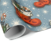 Papier Cadeau Bottes en Père Noël de Noël bleu rétro (Coin rond)