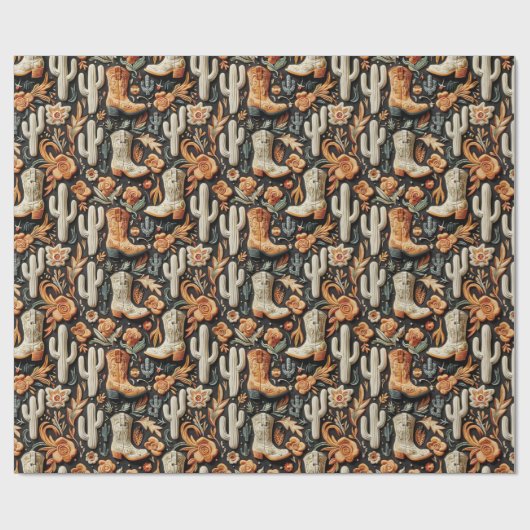 Papier Cadeau Bottes Et Cactus (Plat)
