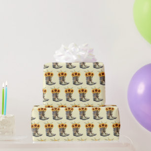 Papier Cadeau Bottes rustiques Cowboy avec Motif Sunflower