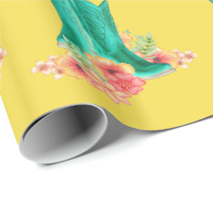 Papier Cadeau Bottes Western Cowboy Fleurs N'IMPORTE QUELLE COUL