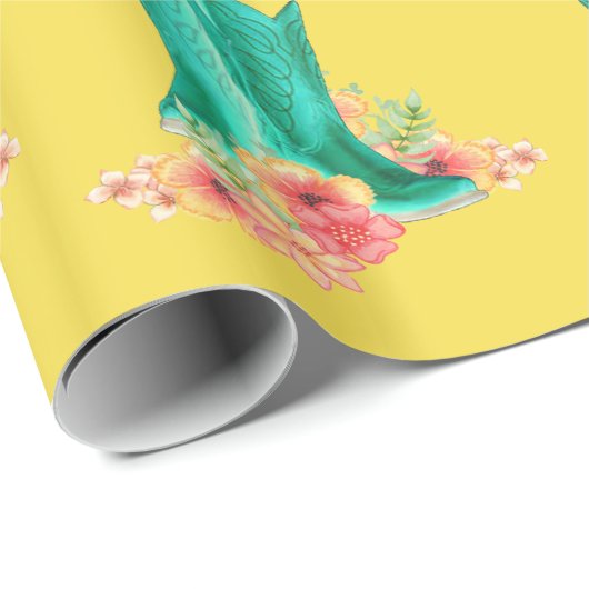 Papier Cadeau Bottes Western Cowboy Fleurs N'IMPORTE QUELLE COUL (Coin rond)