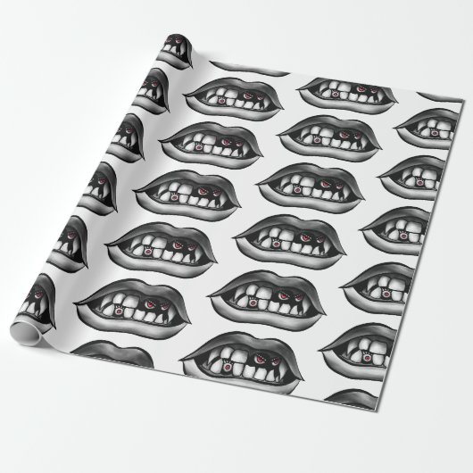 Papier Cadeau Bouche Goth Vampire Avec Les Gens Et Les Créatures (Déroulé)