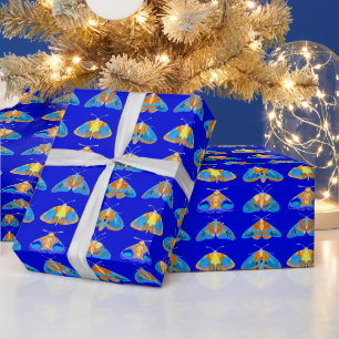 Papier Cadeau Bouches en bleu foncé, orange et turquoise