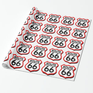 Papier Cadeau Bouclier de l'itinéraire 66 avec le rouge et