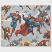 Papier Cadeau boucliers dorés superhero, éclairs argentés (Plat)