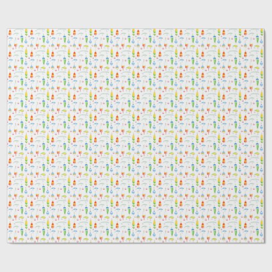 Papier Cadeau Bouées et leurres d'aquarelle de pêche (Plat)