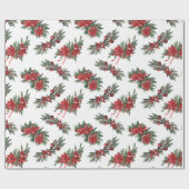 Papier Cadeau Boughs de Noël à l'aquarelle rouge (Plat)