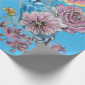 Papier Cadeau Bougie bleue Fleurs d'art Roses Aquarelle (Coin)