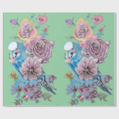 Papier Cadeau Bougie bleue Fleurs d'art Roses Aquarelle (Plat)