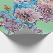 Papier Cadeau Bougie bleue Fleurs d'art Roses Aquarelle (Coin)