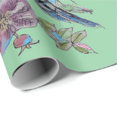 Papier Cadeau Bougie bleue Fleurs d'art Roses Aquarelle (Coin rond)