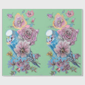 Papier Cadeau Bougie bleue Fleurs d'art Roses Aquarelle (Plat)