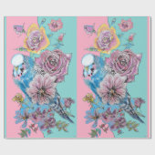 Papier Cadeau Bougie bleue Fleurs d'art Roses Aquarelle (Plat)