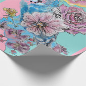 Papier Cadeau Bougie bleue Fleurs d'art Roses Aquarelle (Coin)