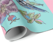 Papier Cadeau Bougie bleue Fleurs d'art Roses Aquarelle (Coin rond)