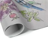 Papier Cadeau Bougie bleue Fleurs d'art Roses Aquarelle (Coin rond)