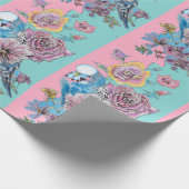 Papier Cadeau Bougie Bleue Fleurs d'art Roses Boucles Parrot ros (Coin)