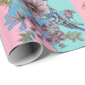 Papier Cadeau Bougie Bleue Fleurs d'art Roses Boucles Parrot ros (Coin rond)