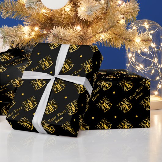 Papier Cadeau bougie contemporaine en noir et or pour noël (Vacances)