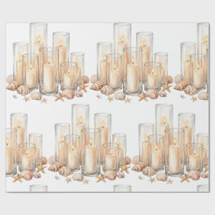 Papier Cadeau Bougie Côtière Aquarelle Coquillages