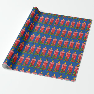 Papier Cadeau Bougie de Pilier Rouge de Noël avec Holly