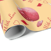 Papier Cadeau Bougie romantique en forme de coeur brûlant rouge (Coin rond)