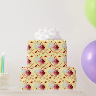 Papier Cadeau bougie rouge avec flamme en forme de coeur romanti