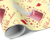 Papier Cadeau bougie rouge avec flamme en forme de coeur romanti (Coin rond)