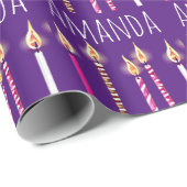 Papier Cadeau Bougies d'anniversaire personnalisées violettes (Coin rond)