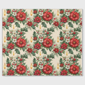 Papier Cadeau Bougies de Noël en fleurs (Plat)