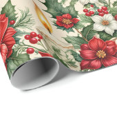 Papier Cadeau Bougies de Noël en fleurs (Coin rond)