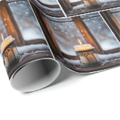 Papier Cadeau Bougies De Noël En Neige (Coin rond)