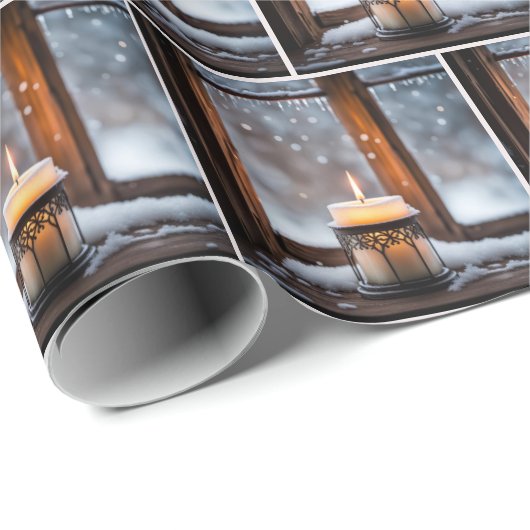 Papier Cadeau Bougies De Noël En Neige (Coin rond)