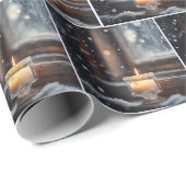 Papier Cadeau Bougies De Noël En Neige (Coin rond)