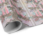 Papier Cadeau Bougies de Noël roses vintage arbre  (Coin rond)