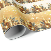 Papier Cadeau Bougies d'or Papier d'enveloppement de Noël (Coin rond)
