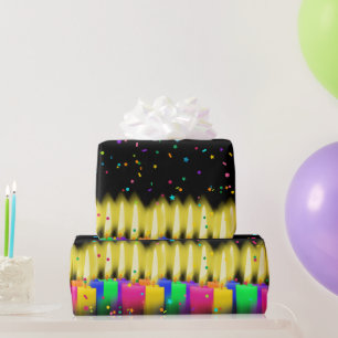 Papier Cadeau Bougies et confetti d'anniversaire en noir