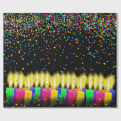Papier Cadeau Bougies et confetti d'anniversaire en noir (Plat)