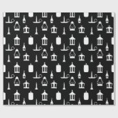 Papier Cadeau Bougies et lanternes Noir (Plat)